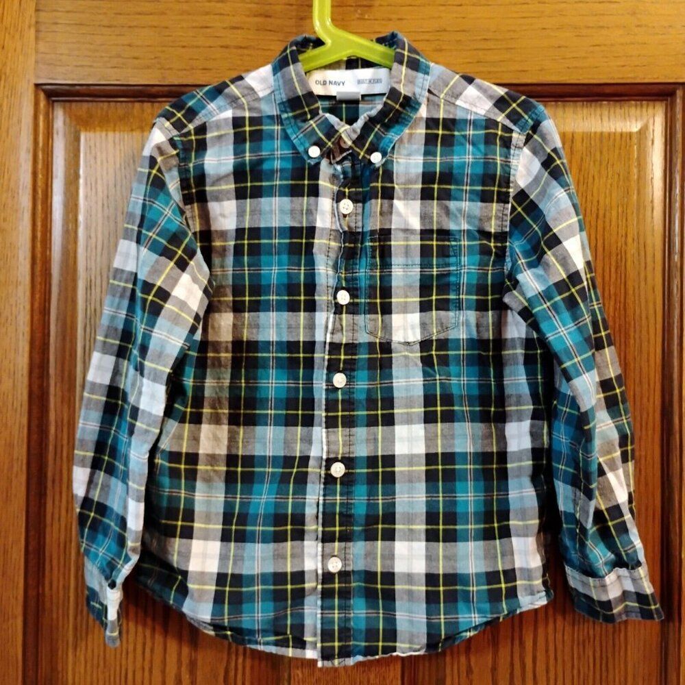 Old Navy Blue Gray Plaid Long Sleeve Button Down Shirt Size S